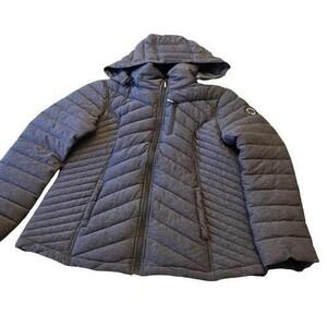 Nautica Quilted Grey Full Zip Womens XL Hooded Puffer Padded Warm‎ Winter Coat
